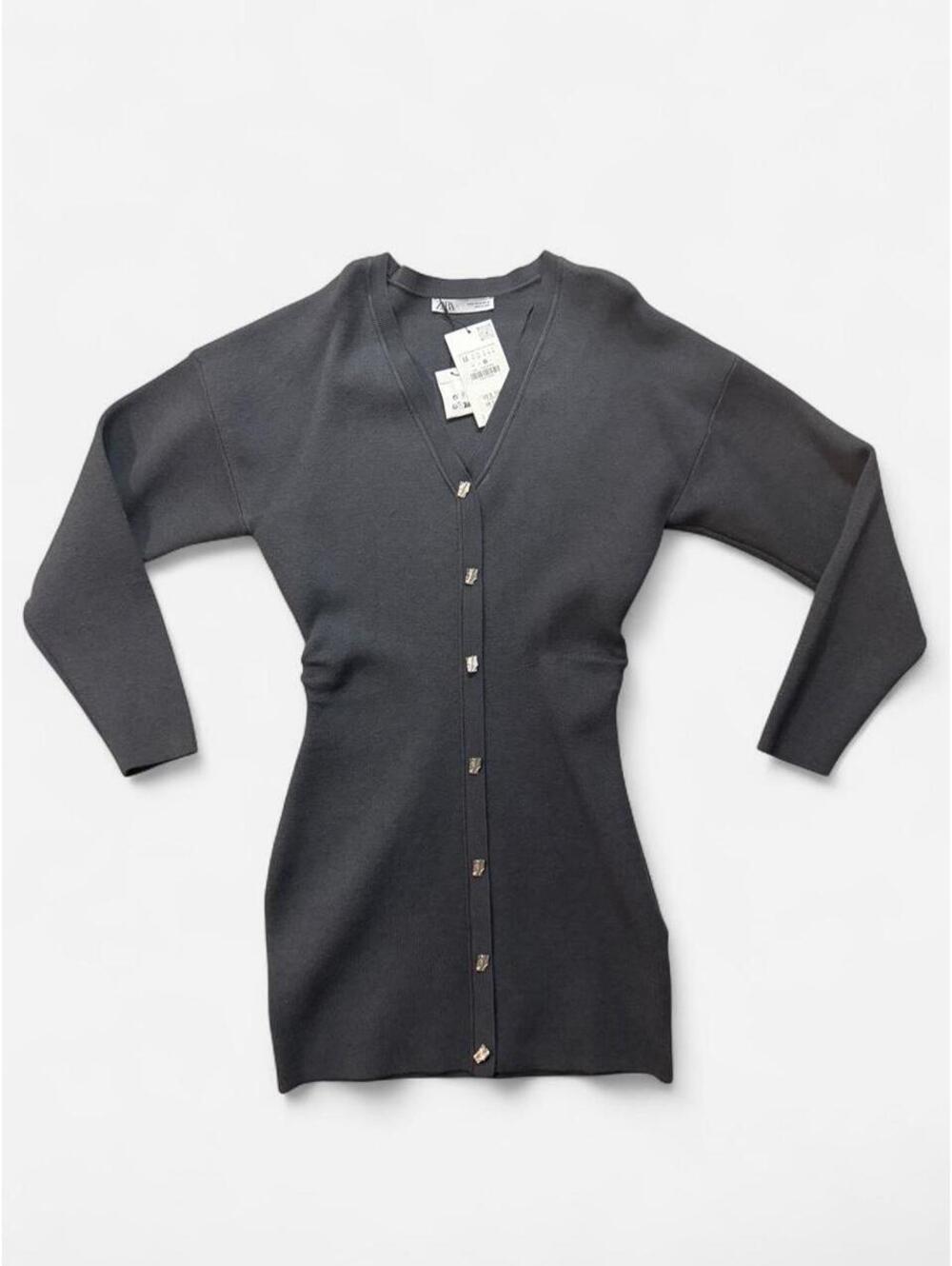 Zara grey sweater dress cinched waist